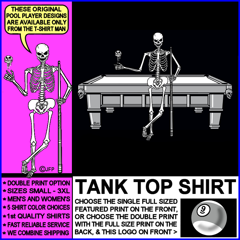 9 Ball Billiards Pool Hall Table Pool Cue Stick Skeleton Pool Player Tank Top