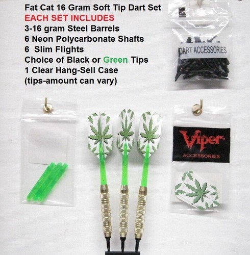 Darts Fat Cat Highlander 16 gram Soft Tip Dart Set with Pot Leaf Flights - Picture 7 of 7