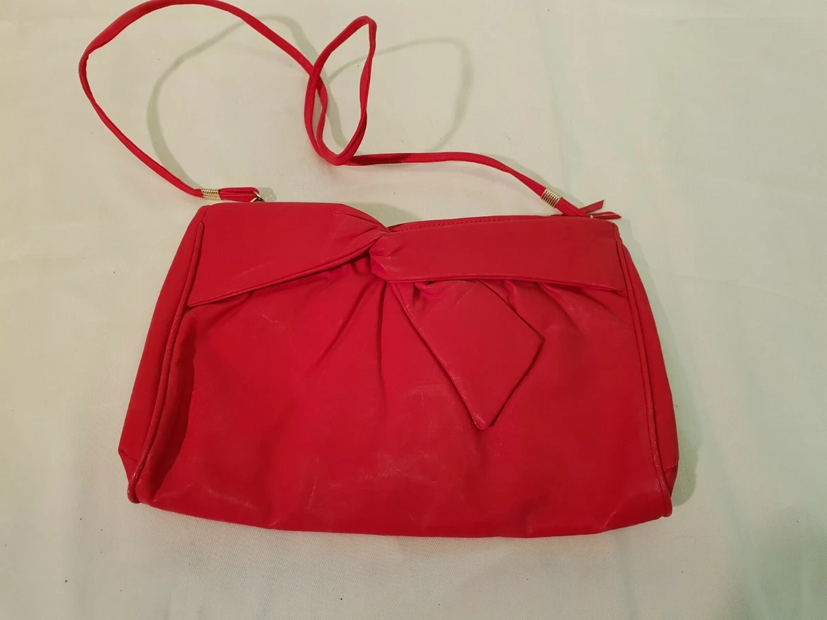 Ladies Red Leather Clutch Bag Soft Leather Bow Design Bag