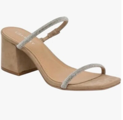 Lisa Vicky Tan Suede Mood-v Silver Hotfix Rhinestone Strappy Block Heel Slide 8