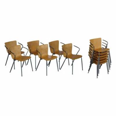 SIX VINTAGE FRITZ HANSEN VICO MAGISTRETTI DUO BENTWOOD STACKING ARMCHAIRS 6 4 2 - Image 1 of 4