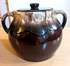 McCoy Brown Drip Cookie Jar Bean Chili Crock Pot Lid Glaze Pottery Vintage USA