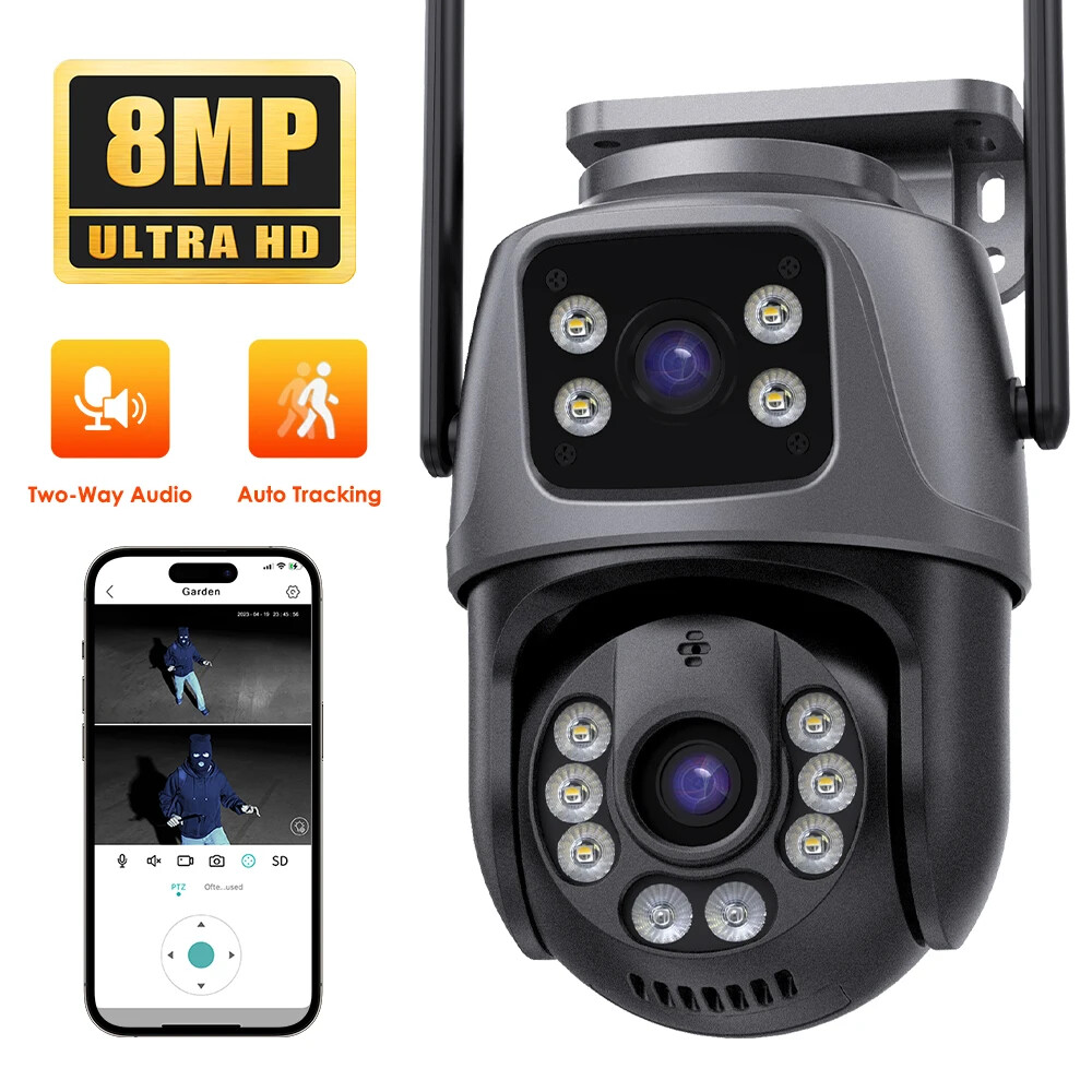 Dual Lens 360º Wifi Camera IP66 8MP Wireless Human Detection Video Surveillance