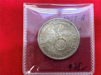 GERMANY 1937-A F G 5 REICHSMARK WW2 SILVER BRILLIANT E