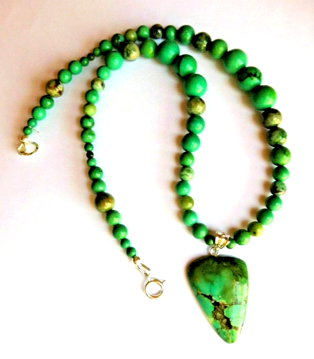 Collier En Turquoise Du Tibet Et Argent Massif 925 - 44 Cm, 175 Carats, Pierre Naturelle, Neuf Avec étiquettes