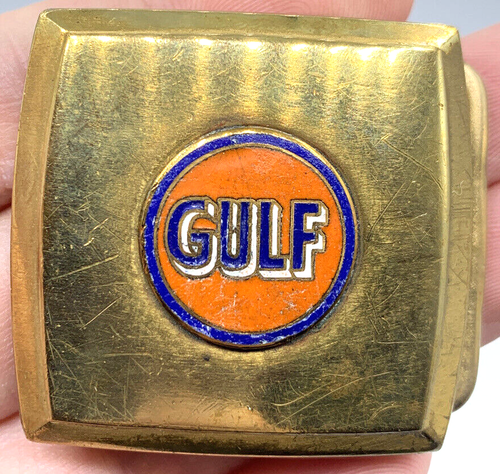 Vintage Gulf Oil Brass Belt Buckle Gas Station