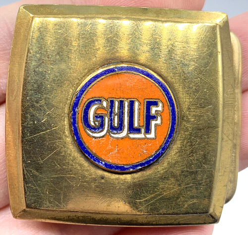 Vintage Gulf Oil Brass Belt Buckle Gas Station - Picture 1 of 5