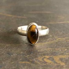 Natural Tiger Eye Ring Women's Ring 925 Sterling Silver Boho Ring Gift for Her