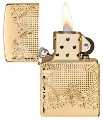 Zippo 46301, Deep Carved Lucky Clover Armor Lighter, Gold