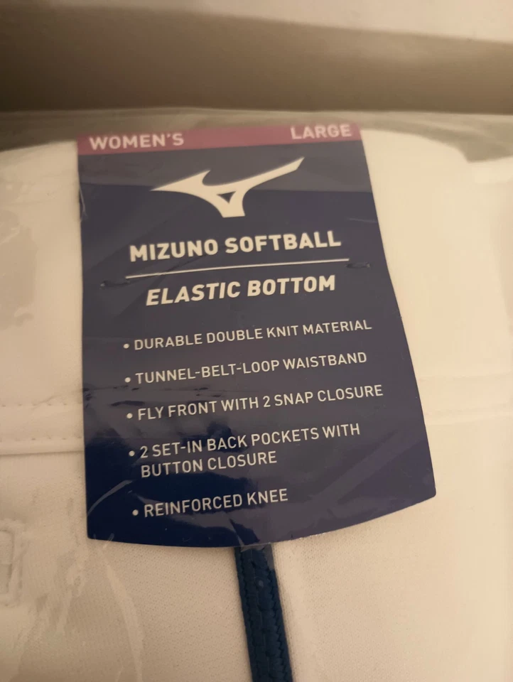 Lote Pantalones de Softbol Mizuno Para Mujer Adulto Grandes Blancos con Rayas Azul Marino y Negros  Foto 2 de 4