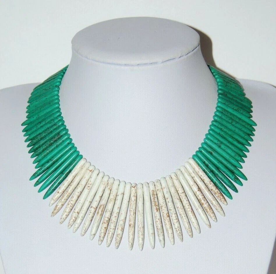 COLLAR GARGANTILLA COLLAR PALO ACRÍLICO VERDE Y BEIGE RENACIMIENTO EGIPCIO KENNETH LANE Foto 3 de 4