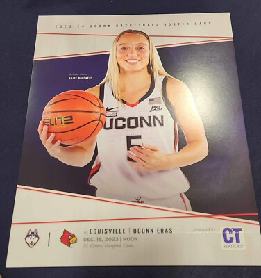23-24 UConn Women’s Basketball Roster Card 12-14-23 Louisville W/ Paige  Bueckers