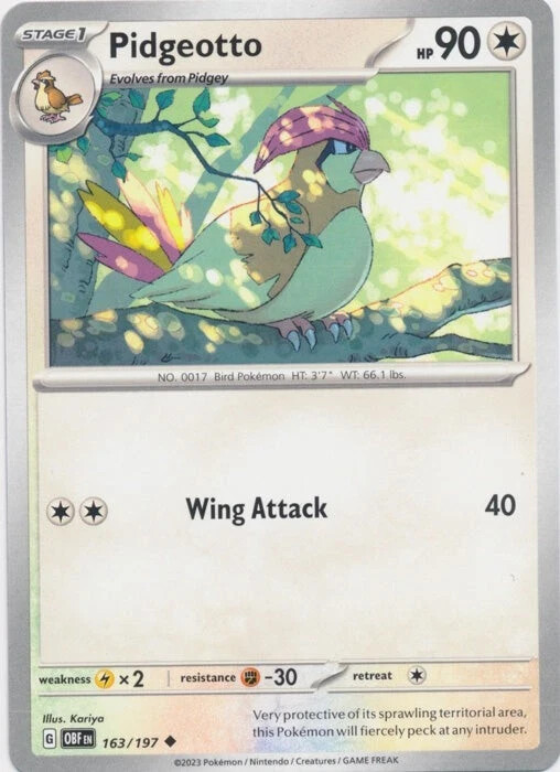 Pidgeotto 163/197 Uncommon Obsidian Flames Pokemon TCG