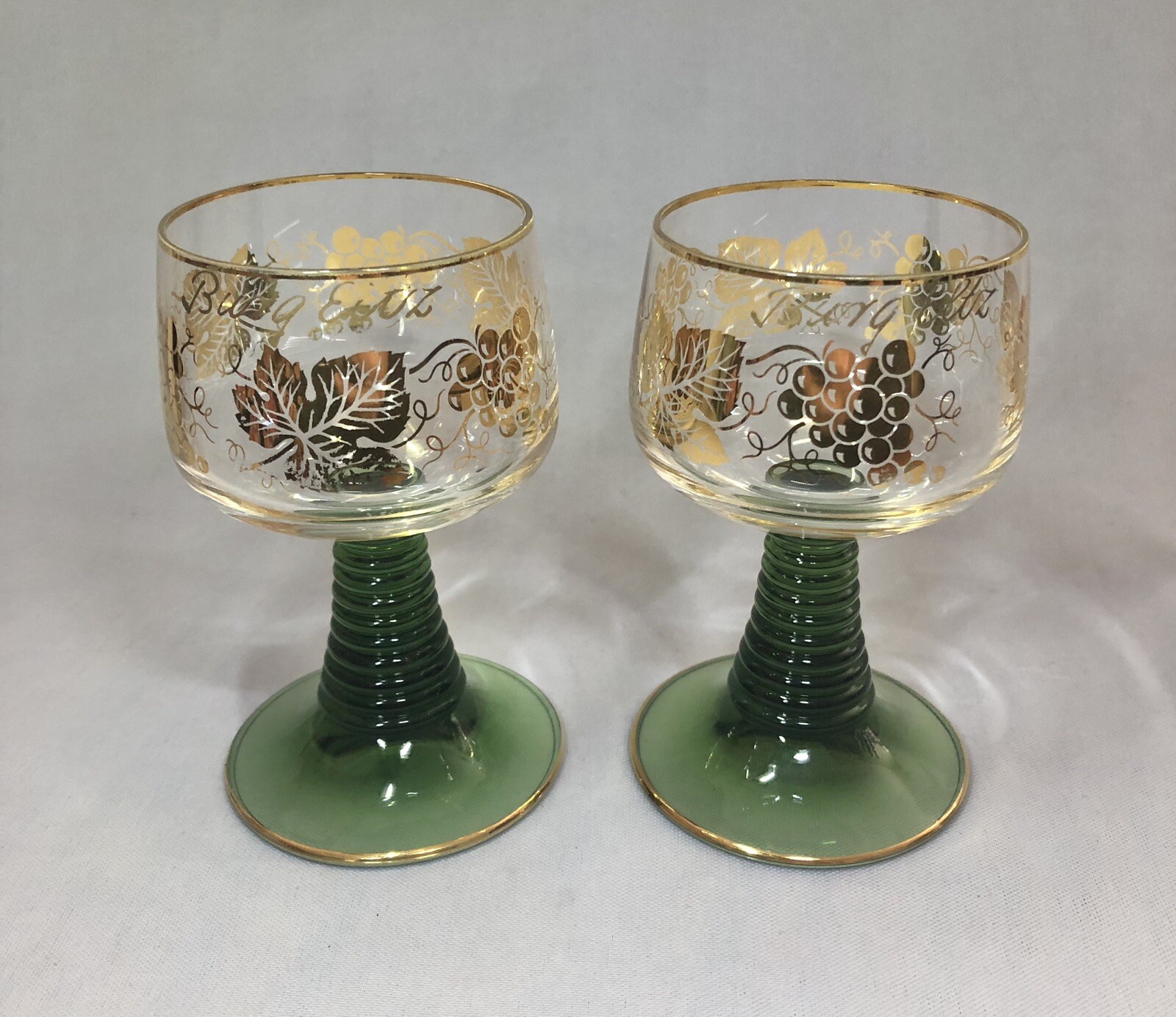 Vintage MCM Berg Eltz Green Beehive Cordial Wine Glasses Mid-Century Modern