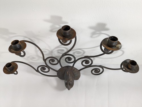 Vtg 20" Cast Iron Peacock Wall Mount Candle Holder OOAK Folk Art - Picture 5 of 9
