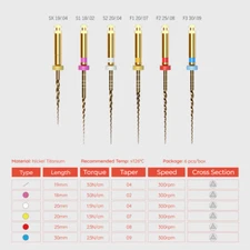 6 PCS SX-F3 Taper Gold NiTi Rotary Files 21mm/25mm/31mm for Dentsply Endo Motor