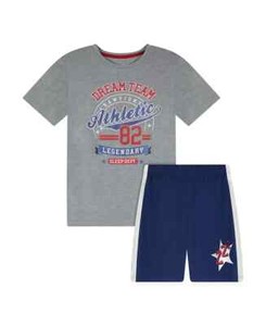 Max & Olivia Kid's Boy's Gray Blue T-Shirt & Shorts Pajama Set Sleepwear Size L