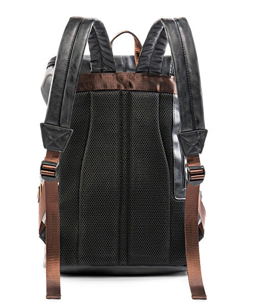 HUACHEN Men's Travelling Bag Shoulder Weekender School Bags Leather Backpack - Image 4 of 4