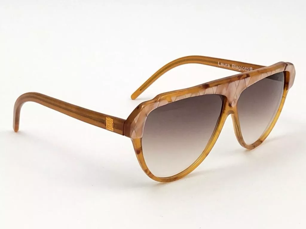 VINTAGE LAURA BIAGIOTTI T55 LIGHT TORTOISE MOSAIC 1980 SUNGLASSES MADE IN ITALY