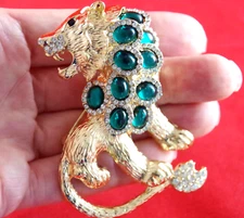 BIG 3" NWOT UNSIGNED KENNETH JAY LANE STYLE RHINESTONE LION CAT PENDANT BROOCH