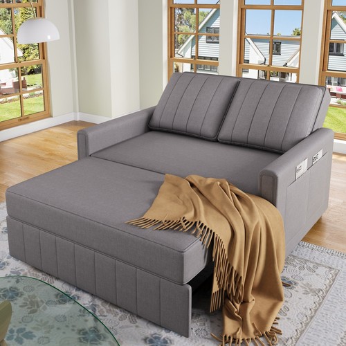modernen Sofa mit Schlaffunktion Schlafsofa Klappsofa 127x75cm Leinenstoff Grau - Bild 2 von 16