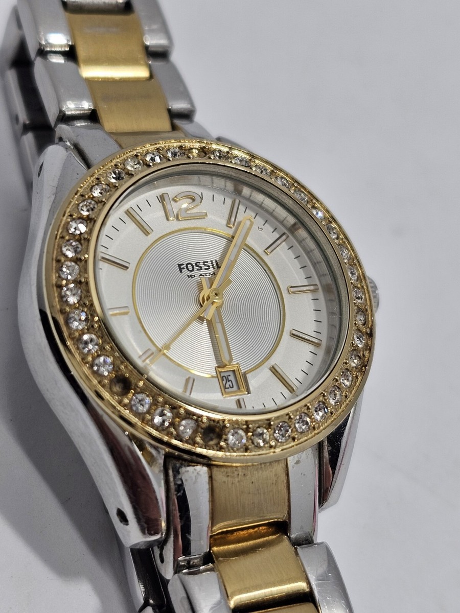 Fossil Watch. Silver and gold with diamonds Raquel Three-Hand Date Two-Tone Stainless Steel Watch  main image 4