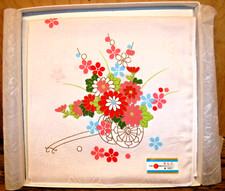 Wedding Bridal White Handkerchief Hankie Asian Floral Print in box w/tag UNUSED