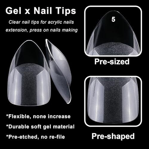 600pc Almond Fake Nails Short Gel x Nails Tips Clear Press on Short Almod - Foto 3 di 7