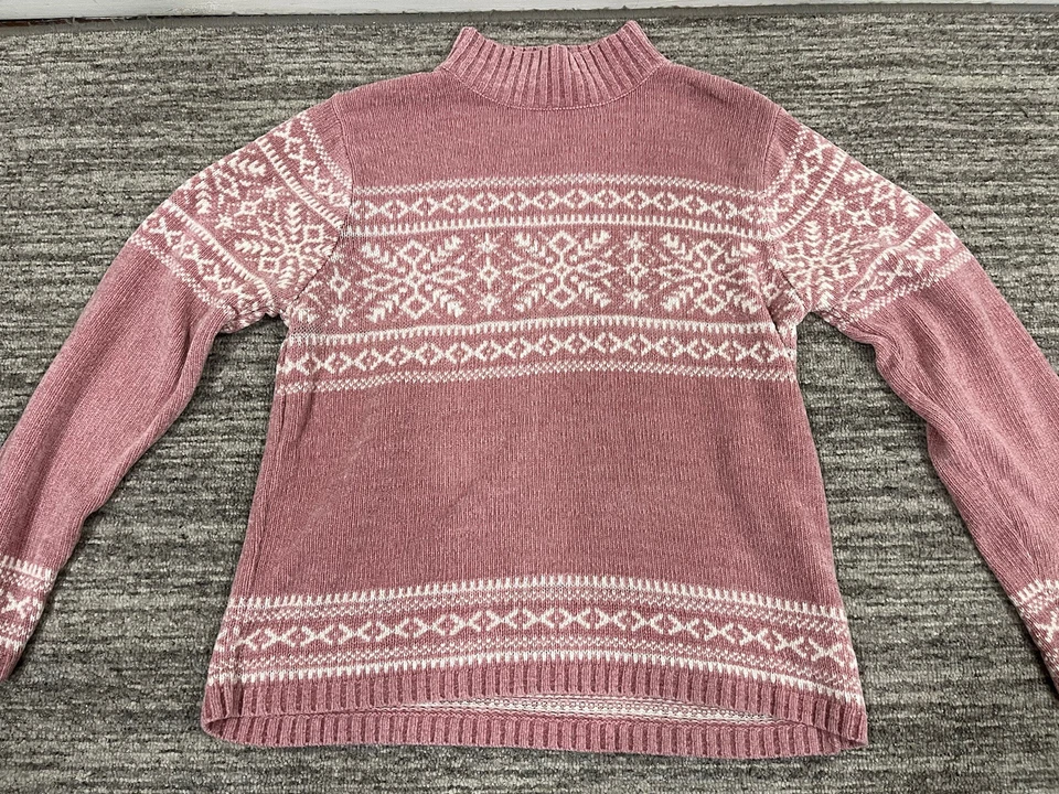 Suéter Pullover Sonoma Talla Mediana Rosa Rayas Copos de Nieve Cuello Alto Manga Larga Foto 2 de 4