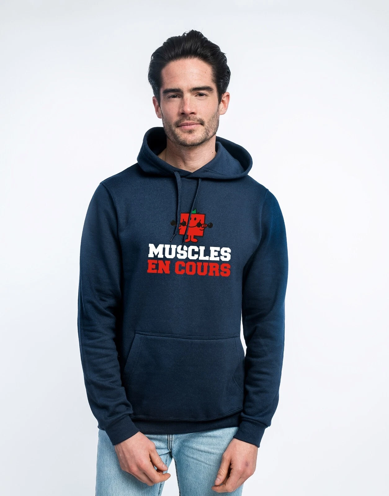 Men's Hoodie - MUSCLES IN PROGRESS. Navy Blue Color