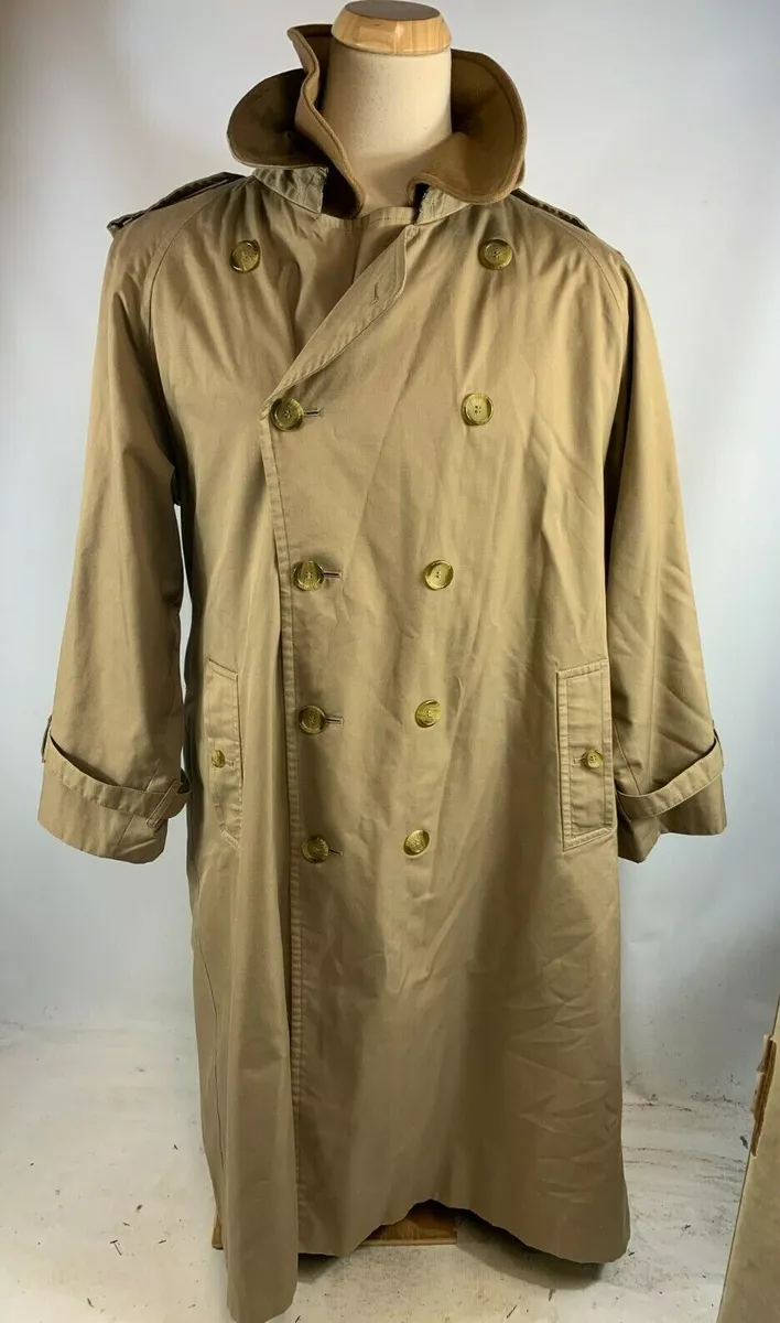 Vintage Burberry Mens Trench Coat Jacket Camel Hair Double Breasted Wool Liner