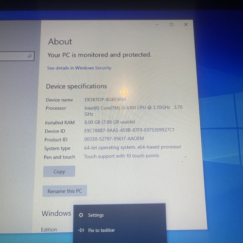 HP RP9 G1 POS i3-6100 3.7GHZ , 8 Gb Ram 256 Gb Hard Disk Touchscreen - Picture 2 of 8