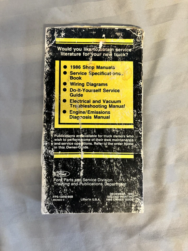 1986 Ford Bronco II Owners Manual User Guide Reference Operator Book Fuses Fluid - Image 2 of 2