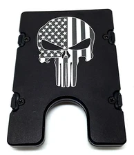 PUNISHER SKULL , American Flag Credit Card Holder,Aluminum RFID protected, Black