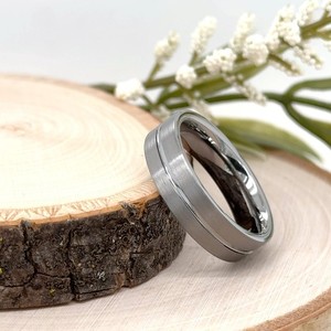 6mm Polished Silver tungsten Modem Ring Grooved Brushed Center Christmas Band