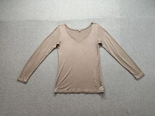 Uniqlo Heattech Shirt Women Medium Beige Long Sleeve V Neck Base Layer Top