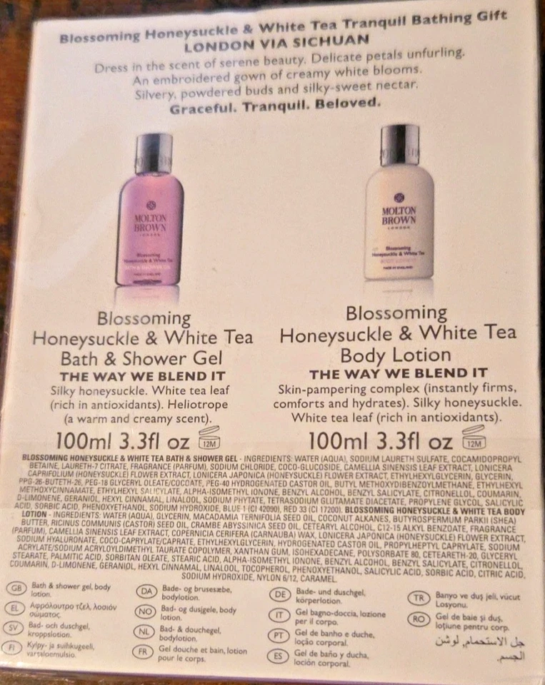 Molton Brown Honeysuckle & White Tea Travel Set Shower Gel & Body Lotion NEW - Image 3 of 3