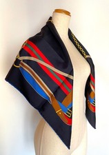 CELINE Equestrian Motif Silk Scarf - Hand-Rolled Hem Black
