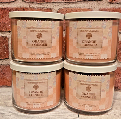 ORANGE GINGER 3 Wick Candle x4 Bath & Body Works White Barn