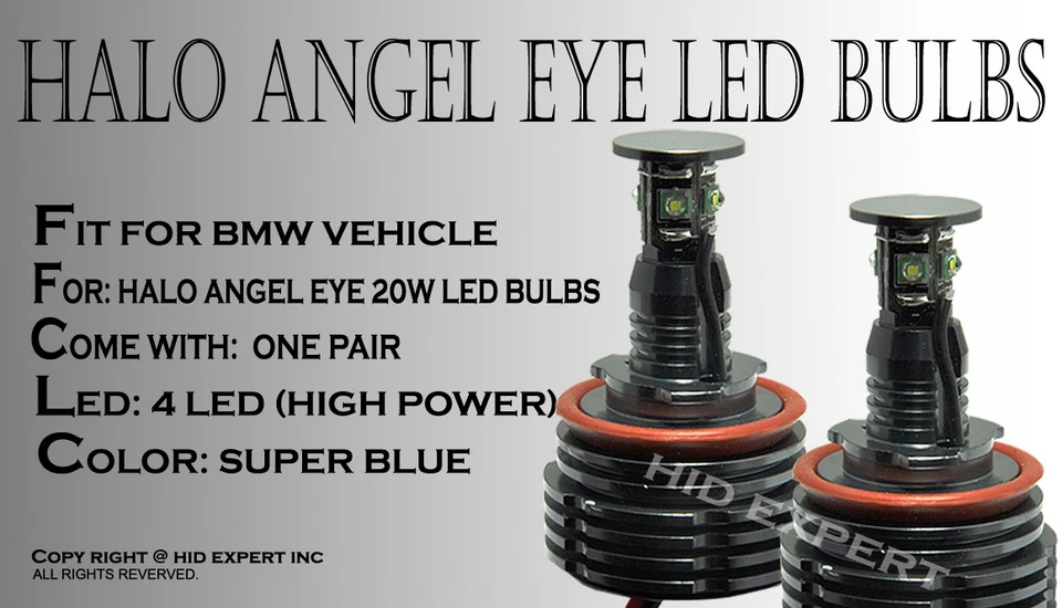 1 Set Can Fit BMW Canbus Angel Eye E92 H8 HALO RING 20W LED Blue Light Bulbs C3 - Image 2 of 4