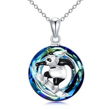 POTOPYY Christmas Gifts Panda Necklace Crystal Large, White Gold Plated