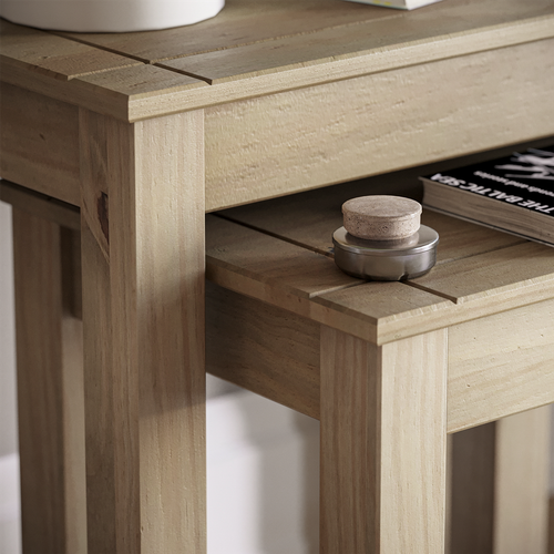 Panama Nest Of 2 Tables Natural Solid Pax Wax Finish Side Table Solid Furniture - Picture 6 of 10