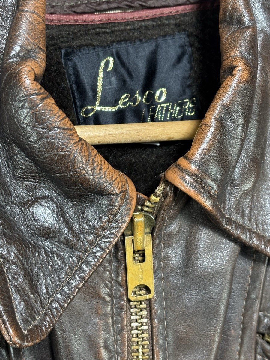 Vintage 1970s Motorcycle Jacket Brown LESCO Leathers Talon Zipper