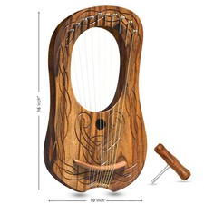 10 String Celtic Lyre Harp Solid Wood Engraved Celtic Knot Design w/ Tuning Key