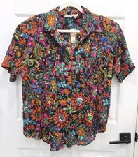 Vintage Capistrano Floral Shirt Women 14/16 Bright 90s Cotton Pintuck Blouse