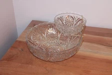 Vintag Anchor Hocking EAPC Chip and Dip Bowls 3-Piece Set w/ gold tone Bracket 