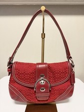 Vintage Coach Mini Soho Leather Canvas Shoulder Bag Cherry Red Y2K F10925