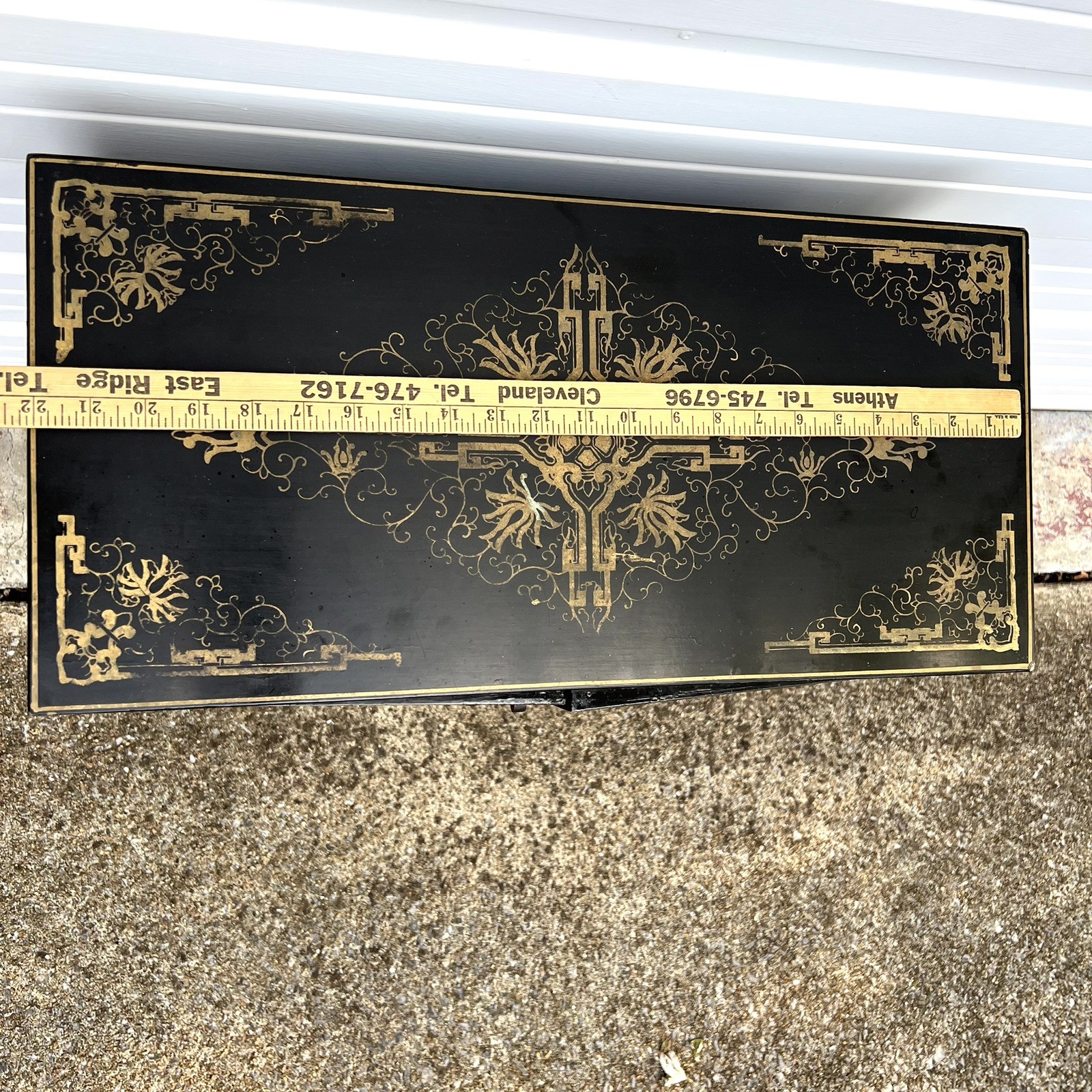 Chinese Black Lacquer Gold Hand Painted Cabinet Stone Relief Bird Flower MCM SEE