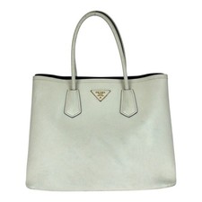 Prada Leather Triangle Logo Tote Bag Women White One Size