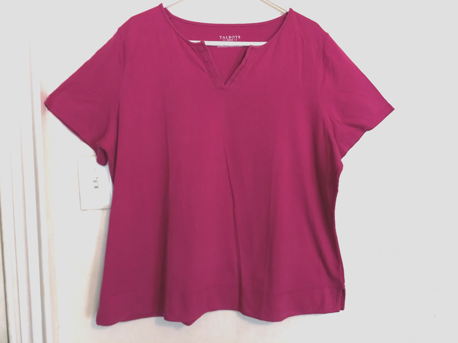 Talbots Women Blouse 2X Plus Purple V-Neck Shirt Top Short Sleeve Casual Outdoor